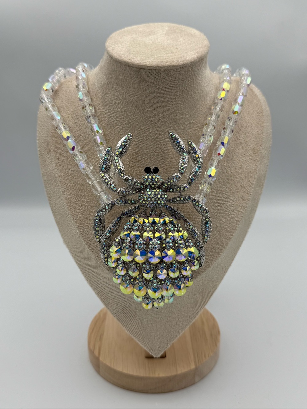 Eye Candy Crystal Spider Necklace Aurora Borealis Halloween‎ Rhinestone BNWT